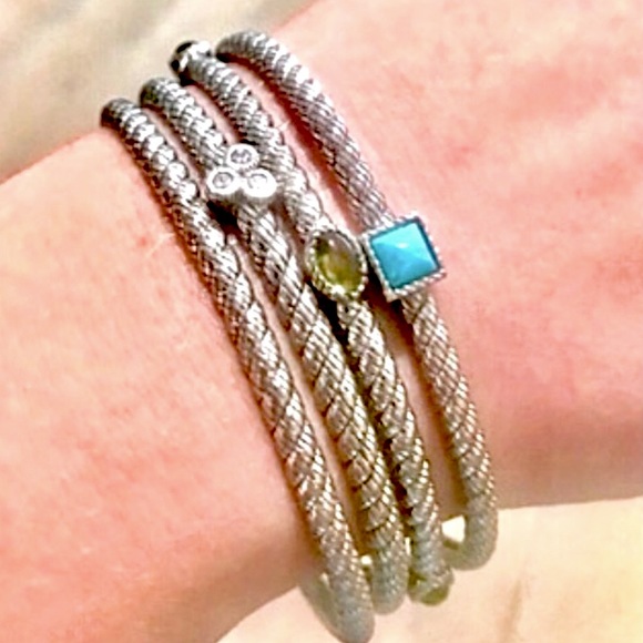 EUC Judith Ripka Sterling Silver Multi-gemstone & Diamonique Bangle Bracelet Set - Picture 9 of 9